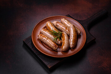 Roasted sausages grill with spices and herbs with salt and pepper