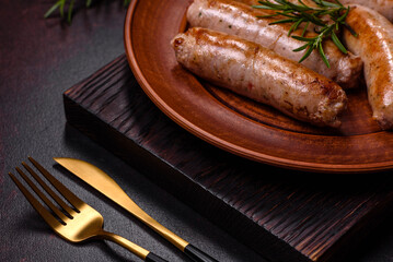 Roasted sausages grill with spices and herbs with salt and pepper