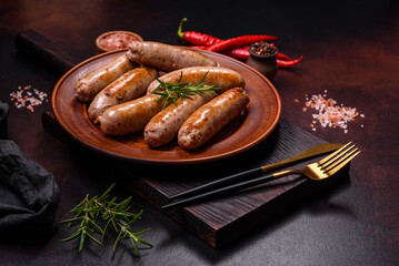 Roasted sausages grill with spices and herbs with salt and pepper