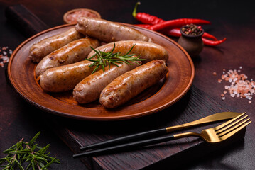 Roasted sausages grill with spices and herbs with salt and pepper