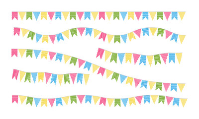 Set of Buntings on white background. Multicolored bright buntings. Bunting garland vector eps10