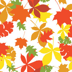 Autumn colorful vector leaves seamless pattern. Autumn colorful