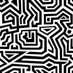 Abstract seamless pattern of broken lines. Background with black and white stripes. Hand-drawn