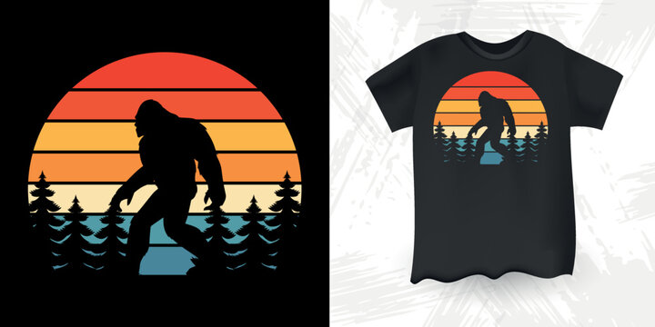 Funny Bigfoot Sasquatch Retro Sunset Vintage  Bigfoot T-Shirt Design