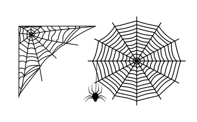 Fototapeta premium Cartoon Illustration Spider Web and Spiders Vector 