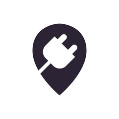 Electric cars charging station pin and zero emission transport concept flat vector illustration.