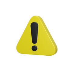 Exclamation mark in a yellow color triangular frame on a transparent background. 3d render