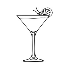 Coctail vector linear illustration. Doodle coctail on white background. Hand drawn vector illustration.