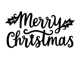 Fototapeta premium Merry Christmas vector phrase. Template for laser and paper cutting. Holiday handwritten quote. Text for greeting card, invitation, banner, poster, print t shirt. Isolated on white background.
