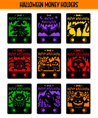 Halloween money holders. Vector cards. Cute halloween gift. Holiday layered cash template. For cutting paper on a plotter.