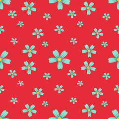 Seamless floral pattern. Flowers seamless pattern on red background. Floral background. Vector eps10