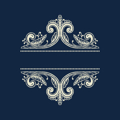 Hand Drawn Vintage damask ornamental elements for design. Baroque frame scroll ornament. Elegant abstract floral pattern border in antique style. Decorative foliage swirl edging.