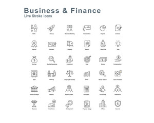 Fototapeta na wymiar Business and finance live Storke Icons set.