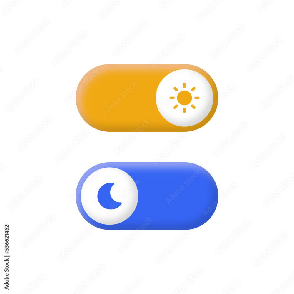 Poster toggle switch buttons - dark mode, light mode switch button - On Off or day Light and Dark night mode icon Buttons, nightmode symbol daymode signs - Sun and moon symbols with enable or disable button