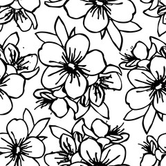 seamless pattern of black contours of flowers on a white background, texture, design