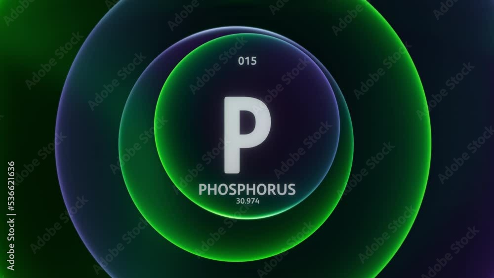 Poster phosphorus as element 3 of the periodic table. concept animation on abstract green purple gradient r