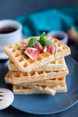 sweet breakfast Belgian waffles with honey and figs