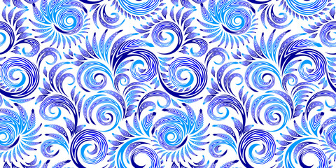 Fototapeta na wymiar Seamless floral abstract elegant blue pattern