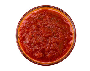 Tomato sauce top view isolated. PNG file with transparent background.