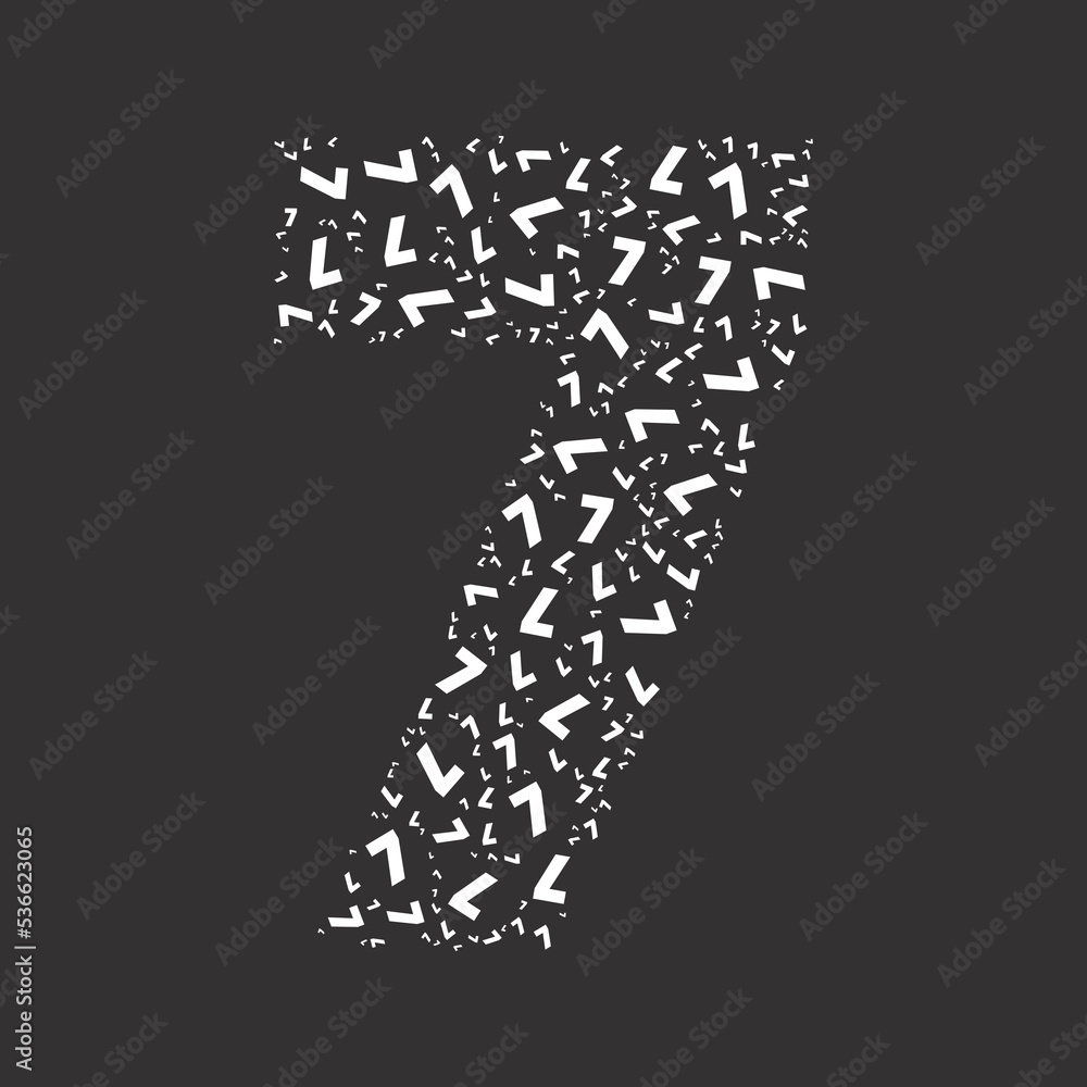 Poster number 7 shaped with tiny numbers for summits events poster titles. logo. business icon for the comp