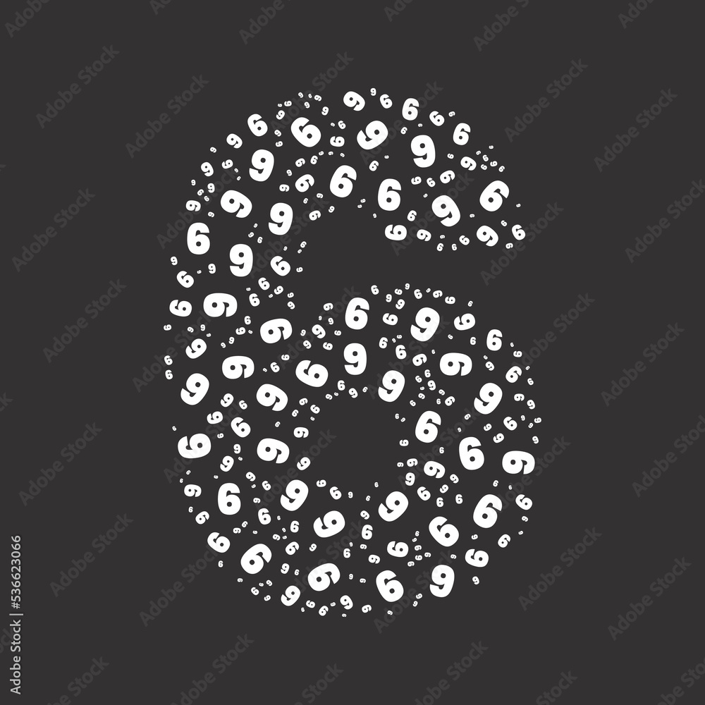 Poster number 6 shaped with tiny numbers for summits events poster titles. logo. business icon for the comp