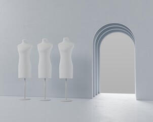 Template for creating an advertising layout for a sewing studio or production. 3d rendering.