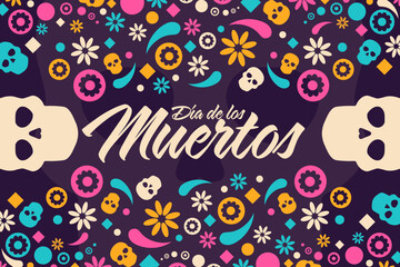 Fototapeta premium Inscription Day of the Dead in Spanish. Dia de los Muertos holiday concept. Template for background, banner, card, poster with text inscription. Vector EPS10 illustration.