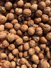a heap of brown walnuts