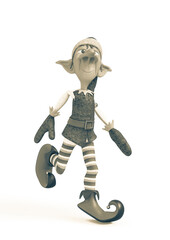 elf santa helper is happy and walking