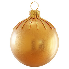 Golden glitter bauble. Merry Christmas ball traditional decoration. Luxury Royal wintertime holidays decor. Happy New Year!