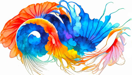 Obraz premium Colorful fantasy under the sea, watercolor painting, abstract