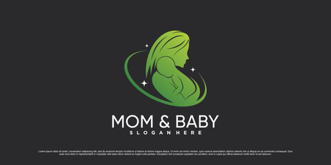 Mom and baby logo design vector illustration with creative element concept