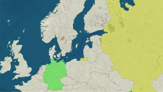 Zoom in to the map of Nord Stream 1 and 2 with text, textless