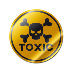 Round paper sticker warning yellow sign with skull and crossing bones icon vector illustration