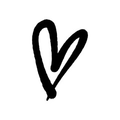 Hand drawn black spray can grunge heart on white background. Brush ink isolated design. Decor element. Valentines day card template, pattern element and love symbol. Vector clip art.