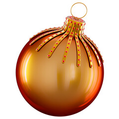3D rendering golden Christmas ball. Gold orange Xmas tree decoration bauble. Happy New Year!