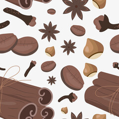 Fototapeta premium a set of aromatic spices. cinnamon, star anise, nuts, cloves and coffee beans