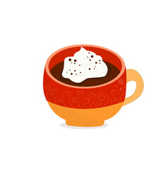 a cup of hot coffee with cream, aromatic autumn atmosphere