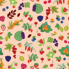 Berries healthy food vector seamless pattern.