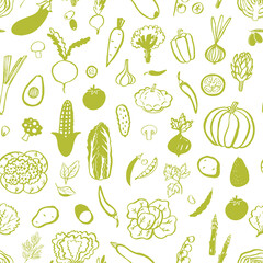 Vegetables healthy food vector line seamless pattern.