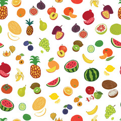 Fruits healthy food vector seamless pattern.