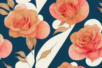 Seamless Geometric ethnic style pattern Manual composition with watercolor flowers roses, floral texture. Design for cover, fabric, textile, wrapping paper