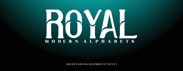 ROYAL  Sports minimal tech font letter set. Luxury vector typeface for company. Modern gaming fonts logo design.