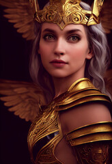  a blonde beautiful valkyrie woman wearing gold and silver battle armor AI Generated