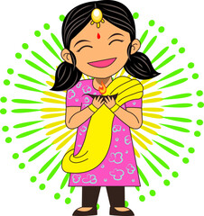 cartoon cute character little girl celebrating diwali day