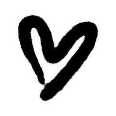 Hand drawn black spray can grunge heart on white background. Brush ink isolated design. Decor element. Valentines day card template, pattern element and love symbol. Vector clip art.