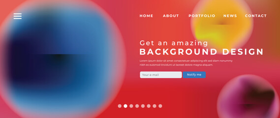Website page gradient background vector. Modern digital wallpaper with vibrant color, blurred bubble circle shape. Futuristic illustration landing page design for commercial, advertising, branding.