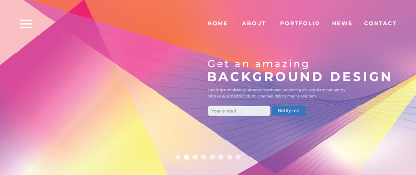 Website page gradient background vector. Modern digital wallpaper with vibrant color dynamic, curve, geometric lines, shapes. Futuristic landing page design for commercial, advertising, branding.