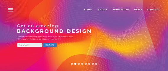 Website page gradient background vector. Modern digital wallpaper with vibrant color, wavy lines, abstract, blurred, curve shapes. Futuristic landing page design for commercial, advertising, branding.