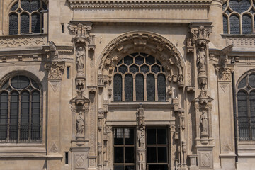 Fototapeta premium Architectural fragments of Paris Saint-Eustache church (Eglise Saint Eustache, 1532 - 1637). Saint-Eustache church located in Les Halles area of Paris. UNESCO World Heritage Site. Paris, France.